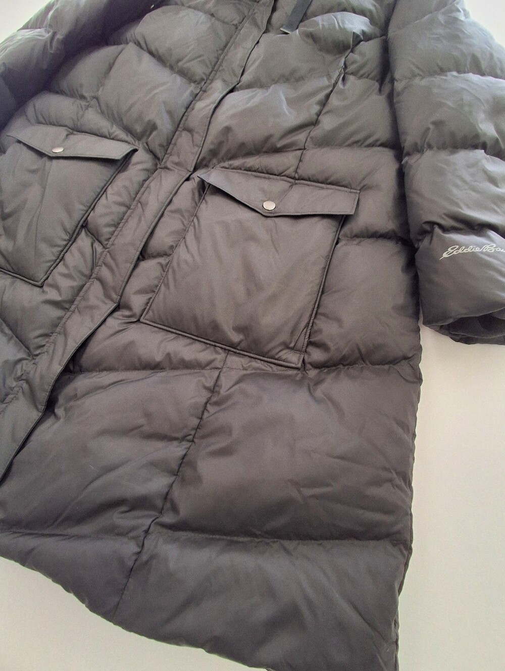 Eddie Bauer Women’s 3X Black Down Puffer Parka Faux Fur Hood Winter Coat - Picture 6 of 15